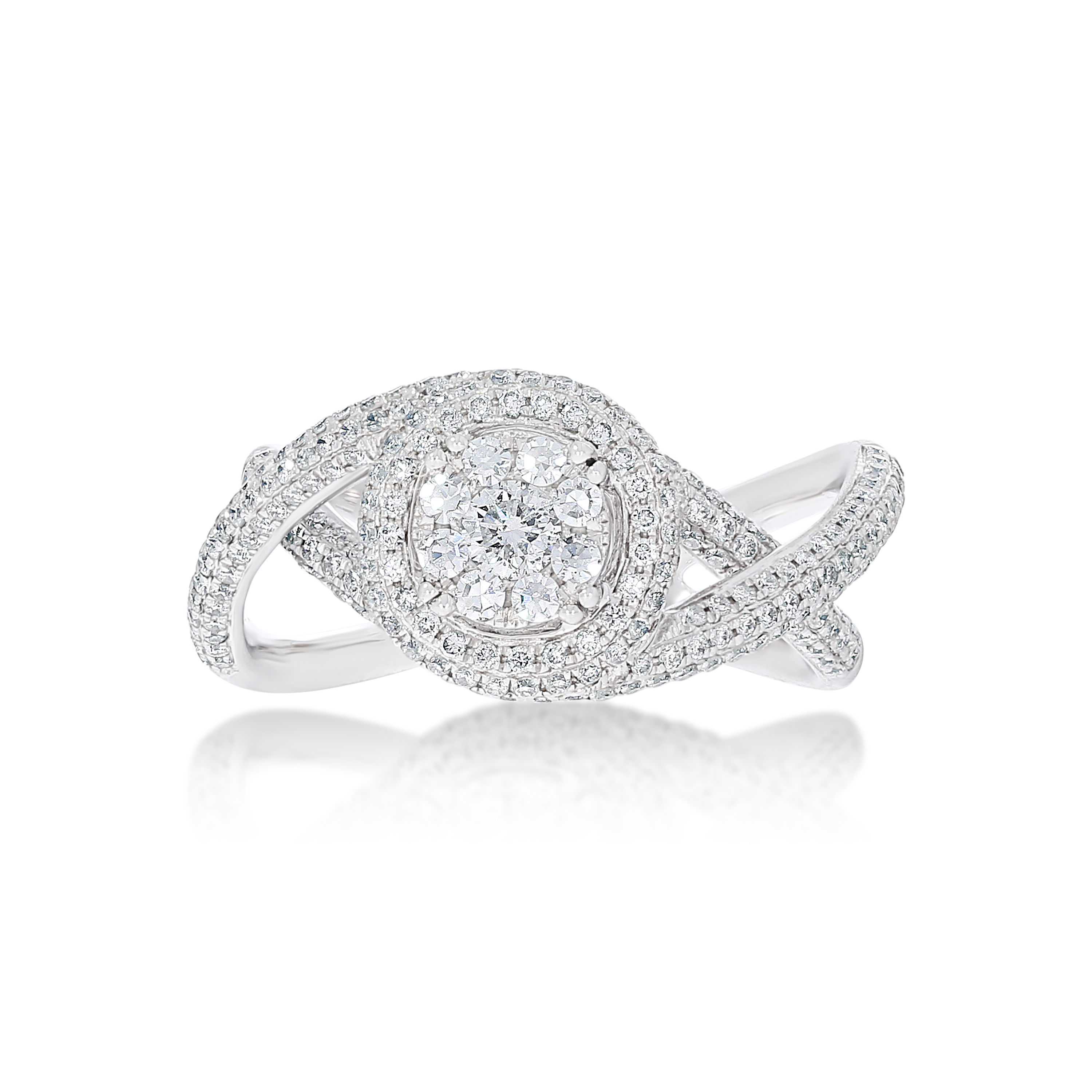 Fancy Crossing Diamond Engagement Ring 1.10 ct. 14k White Gold